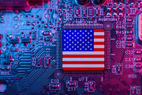 American flag on a semiconductor chip